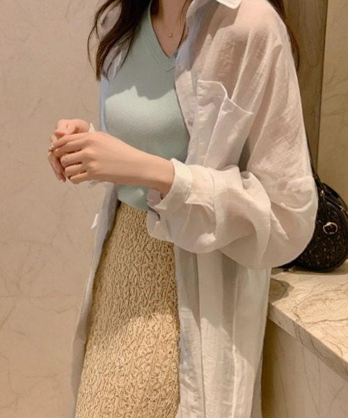 cammie(キャミー)の「セミシアーシャツ(シャツ/ブラウス・レディース・モスグリーン/ホワイト・LARGE/MEDIUM)」の3枚目の写真