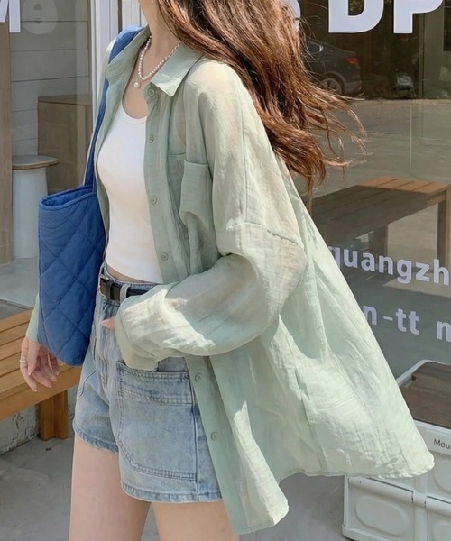 cammie(キャミー)の「セミシアーシャツ(シャツ/ブラウス・レディース・モスグリーン/ホワイト・LARGE/MEDIUM)」の9枚目の写真