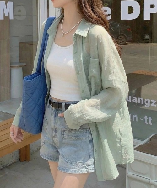 cammie(キャミー)の「セミシアーシャツ(シャツ/ブラウス・レディース・モスグリーン/ホワイト・LARGE/MEDIUM)」の8枚目の写真