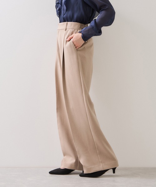 VIS（ビス）の「【美easy】ウーリッシュワンタックワイドパンツ【セットアップ対応/洗える】（スラックス・レディース・ダークブラウン/ベージュ系その他2/ベージュ/ブラック/グレー/オフホワイト・SS/S/M/L）」の5枚目の写真