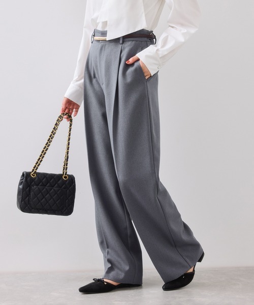 VIS（ビス）の「【美easy】ウーリッシュワンタックワイドパンツ【セットアップ対応/洗える】（スラックス・レディース・ダークブラウン/ベージュ系その他2/ベージュ/ブラック/グレー/オフホワイト・SS/S/M/L）」の4枚目の写真