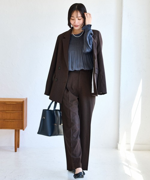 VIS（ビス）の「【美easy】ウーリッシュワンタックワイドパンツ【セットアップ対応/洗える】（スラックス・レディース・ダークブラウン/ベージュ系その他2/ベージュ/ブラック/グレー/オフホワイト・SS/S/M/L）」の14枚目の写真