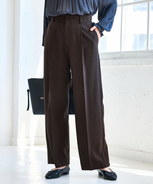 VIS（ビス）の「【美easy】ウーリッシュワンタックワイドパンツ【セットアップ対応/洗える】（スラックス・レディース・ダークブラウン/ベージュ系その他2/ベージュ/ブラック/グレー/オフホワイト・SS/S/M/L）」の11枚目の写真