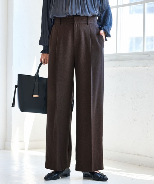 VIS（ビス）の「【美easy】ウーリッシュワンタックワイドパンツ【セットアップ対応/洗える】（スラックス・レディース・ダークブラウン/ベージュ系その他2/ベージュ/ブラック/グレー/オフホワイト・SS/S/M/L）」の13枚目の写真