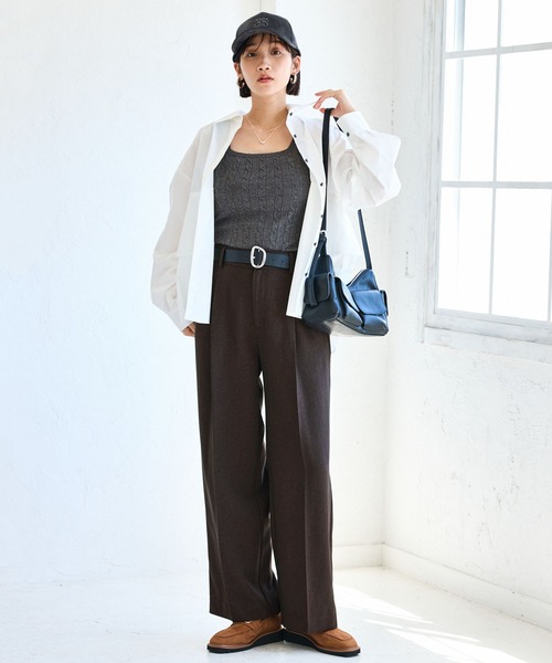 VIS（ビス）の「【美easy】ウーリッシュワンタックワイドパンツ【セットアップ対応/洗える】（スラックス・レディース・ダークブラウン/ベージュ系その他2/ベージュ/ブラック/グレー/オフホワイト・SS/S/M/L）」の16枚目の写真