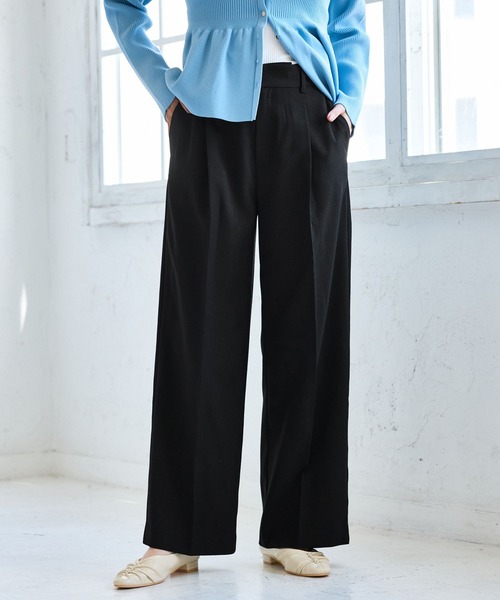 VIS（ビス）の「【美easy】ウーリッシュワンタックワイドパンツ【セットアップ対応/洗える】（スラックス・レディース・ダークブラウン/ベージュ系その他2/ベージュ/ブラック/グレー/オフホワイト・SS/S/M/L）」の18枚目の写真