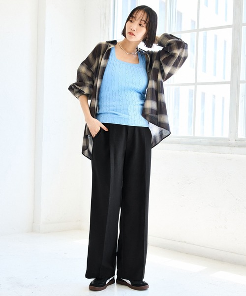 VIS（ビス）の「【美easy】ウーリッシュワンタックワイドパンツ【セットアップ対応/洗える】（スラックス・レディース・ダークブラウン/ベージュ系その他2/ベージュ/ブラック/グレー/オフホワイト・SS/S/M/L）」の20枚目の写真