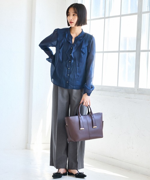 VIS（ビス）の「【美easy】ウーリッシュワンタックワイドパンツ【セットアップ対応/洗える】（スラックス・レディース・ダークブラウン/ベージュ系その他2/ベージュ/ブラック/グレー/オフホワイト・SS/S/M/L）」の21枚目の写真