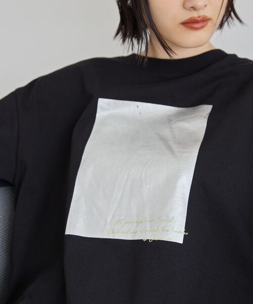 AMERICAN HOLIC(アメリカンホリック)の「ボックス箔プリントロングTシャツ(Tシャツ/カットソー・レディース・オフホワイト/杢グレー/ブラック・FREE)」の8枚目の写真