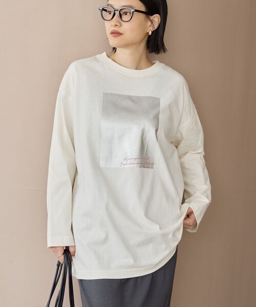 AMERICAN HOLIC(アメリカンホリック)の「ボックス箔プリントロングTシャツ(Tシャツ/カットソー・レディース・オフホワイト/杢グレー/ブラック・FREE)」の9枚目の写真
