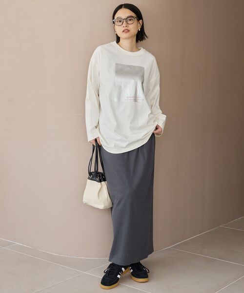 AMERICAN HOLIC(アメリカンホリック)の「ボックス箔プリントロングTシャツ(Tシャツ/カットソー・レディース・オフホワイト/杢グレー/ブラック・FREE)」の10枚目の写真
