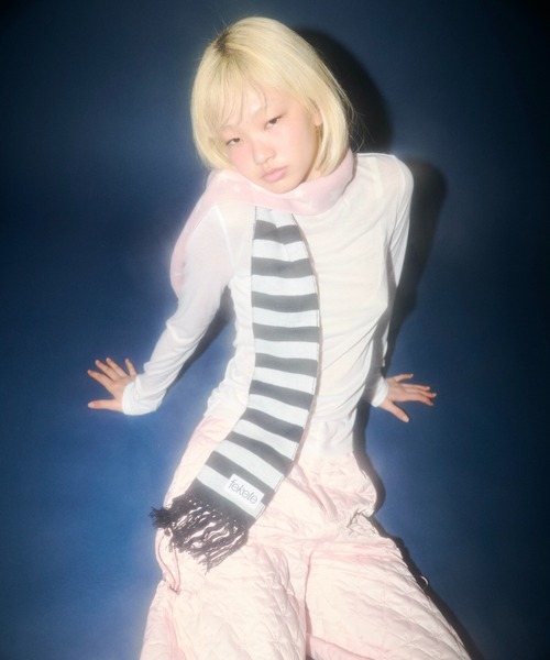 FEKETE（フェケテ）の「dots & stars × stripe scarf / ドット・星柄×ボーダーマフラー（マフラー・レディース・ミント/ピンク・FREE）」の6枚目の写真