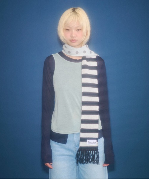 FEKETE（フェケテ）の「dots & stars × stripe scarf / ドット・星柄×ボーダーマフラー（マフラー・レディース・ミント/ピンク・FREE）」の14枚目の写真