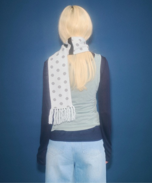 FEKETE（フェケテ）の「dots & stars × stripe scarf / ドット・星柄×ボーダーマフラー（マフラー・レディース・ミント/ピンク・FREE）」の5枚目の写真