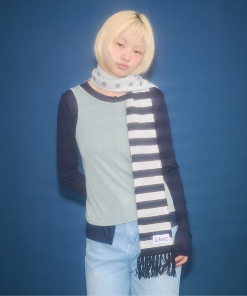 FEKETE（フェケテ）の「dots & stars × stripe scarf / ドット・星柄×ボーダーマフラー（マフラー・レディース・ミント/ピンク・FREE）」の15枚目の写真