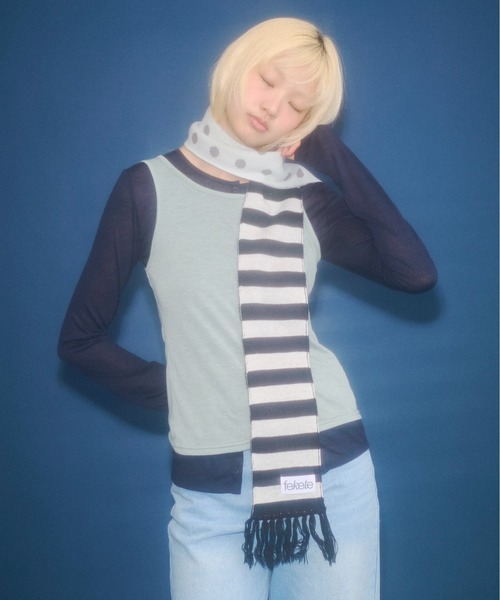 FEKETE（フェケテ）の「dots & stars × stripe scarf / ドット・星柄×ボーダーマフラー（マフラー・レディース・ミント/ピンク・FREE）」の16枚目の写真