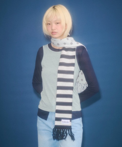 FEKETE（フェケテ）の「dots & stars × stripe scarf / ドット・星柄×ボーダーマフラー（マフラー・レディース・ミント/ピンク・FREE）」の18枚目の写真