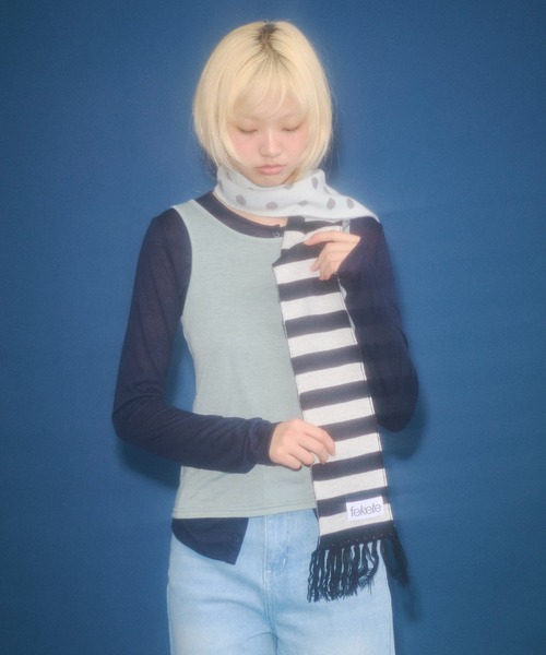 FEKETE（フェケテ）の「dots & stars × stripe scarf / ドット・星柄×ボーダーマフラー（マフラー・レディース・ミント/ピンク・FREE）」の19枚目の写真