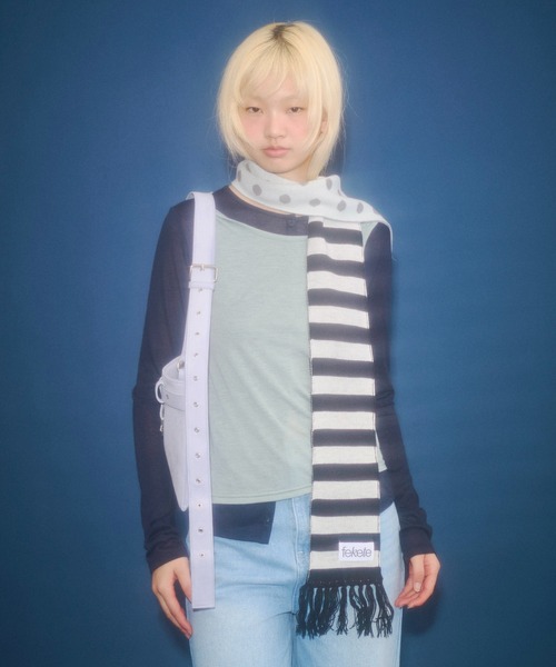 FEKETE（フェケテ）の「dots & stars × stripe scarf / ドット・星柄×ボーダーマフラー（マフラー・レディース・ミント/ピンク・FREE）」の20枚目の写真