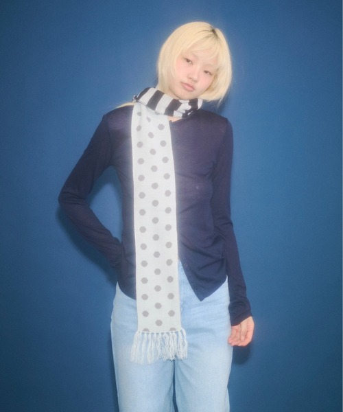 FEKETE（フェケテ）の「dots & stars × stripe scarf / ドット・星柄×ボーダーマフラー（マフラー・レディース・ミント/ピンク・FREE）」の12枚目の写真