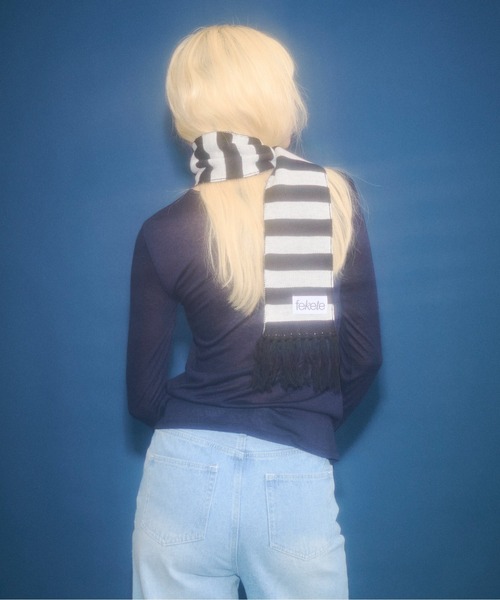 FEKETE（フェケテ）の「dots & stars × stripe scarf / ドット・星柄×ボーダーマフラー（マフラー・レディース・ミント/ピンク・FREE）」の4枚目の写真