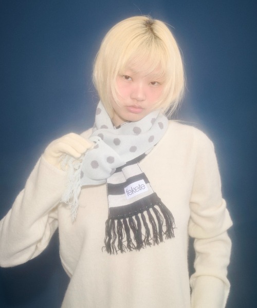 FEKETE（フェケテ）の「dots & stars × stripe scarf / ドット・星柄×ボーダーマフラー（マフラー・レディース・ミント/ピンク・FREE）」の10枚目の写真