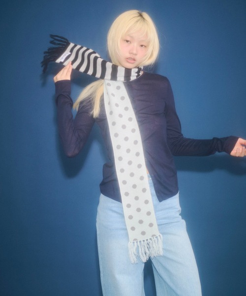 FEKETE（フェケテ）の「dots & stars × stripe scarf / ドット・星柄×ボーダーマフラー（マフラー・レディース・ミント/ピンク・FREE）」の3枚目の写真