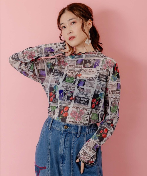 ScoLar（スカラー）の「153603：ラメニットソー3柄展開インナーT（Tシャツ/カットソー・レディース・オフホワイト/ブラック・M）」の2枚目の写真