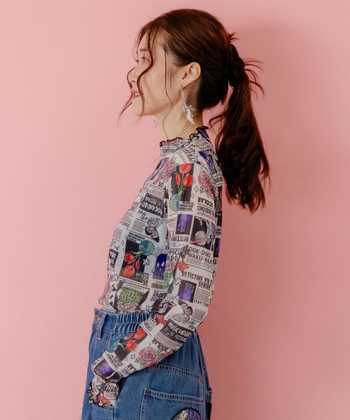 ScoLar（スカラー）の「153603：ラメニットソー3柄展開インナーT（Tシャツ/カットソー・レディース・オフホワイト/ブラック・M）」の4枚目の写真