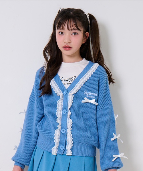 by LOVEiT(バイラビット)の「リボンポイントカーデTシャツセット(カーディガン/ボレロ・キッズ・オフホワイト/チャコール/ブルー・140cm/150cm/160cm/120cm/130cm)」の3枚目の写真