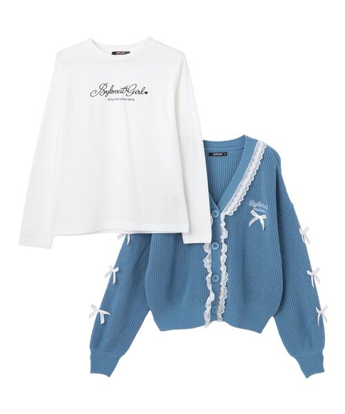 by LOVEiT(バイラビット)の「リボンポイントカーデTシャツセット(カーディガン/ボレロ・キッズ・オフホワイト/チャコール/ブルー・140cm/150cm/160cm/120cm/130cm)」の6枚目の写真