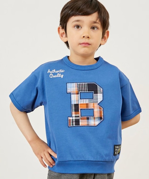 KP BOY（ケーピーボーイ）の「Bアップリケ 6分袖Tシャツ（Tシャツ/カットソー・キッズ・ブラック/ブルー・110cm/120cm/130cm/140cm/150cm/160cm）」の2枚目の写真