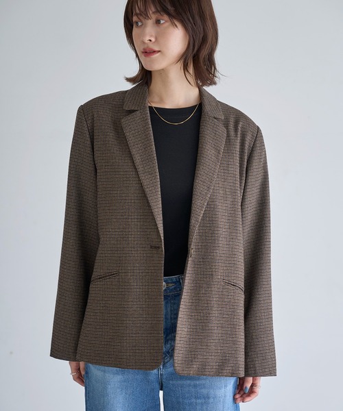 セール】ウール混チェックテーラードジャケット（テーラードジャケット