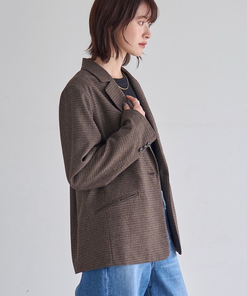 セール】ウール混チェックテーラードジャケット（テーラードジャケット