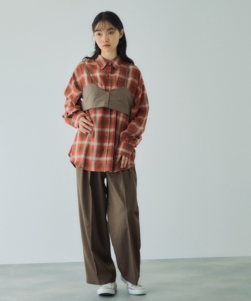 VICKY(ビッキー)の「オンブレーチェックオーバーサイズシャツ≪手洗い可能≫(シャツ/ブラウス・レディース・レッド系その他/ブラック系その他/オレンジ系その他・M)」の8枚目の写真