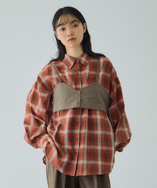 VICKY(ビッキー)の「オンブレーチェックオーバーサイズシャツ≪手洗い可能≫(シャツ/ブラウス・レディース・レッド系その他/ブラック系その他/オレンジ系その他・M)」の9枚目の写真