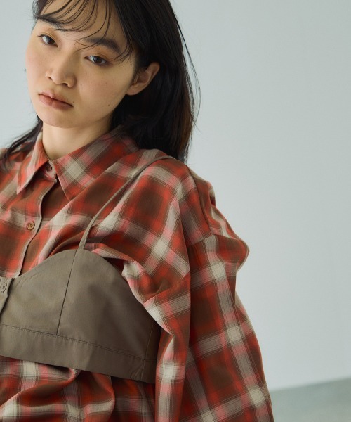 VICKY(ビッキー)の「オンブレーチェックオーバーサイズシャツ≪手洗い可能≫(シャツ/ブラウス・レディース・レッド系その他/ブラック系その他/オレンジ系その他・M)」の6枚目の写真
