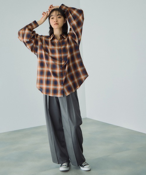 VICKY(ビッキー)の「オンブレーチェックオーバーサイズシャツ≪手洗い可能≫(シャツ/ブラウス・レディース・レッド系その他/ブラック系その他/オレンジ系その他・M)」の19枚目の写真