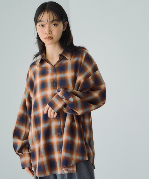 VICKY(ビッキー)の「オンブレーチェックオーバーサイズシャツ≪手洗い可能≫(シャツ/ブラウス・レディース・レッド系その他/ブラック系その他/オレンジ系その他・M)」の20枚目の写真