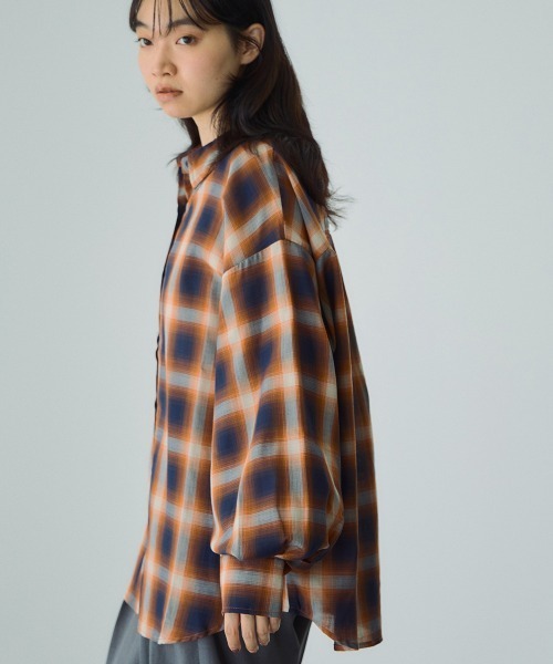 VICKY(ビッキー)の「オンブレーチェックオーバーサイズシャツ≪手洗い可能≫(シャツ/ブラウス・レディース・レッド系その他/ブラック系その他/オレンジ系その他・M)」の13枚目の写真