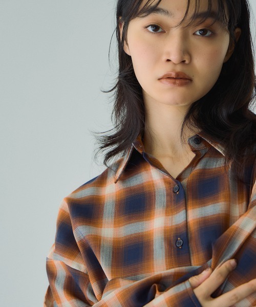 VICKY(ビッキー)の「オンブレーチェックオーバーサイズシャツ≪手洗い可能≫(シャツ/ブラウス・レディース・レッド系その他/ブラック系その他/オレンジ系その他・M)」の16枚目の写真