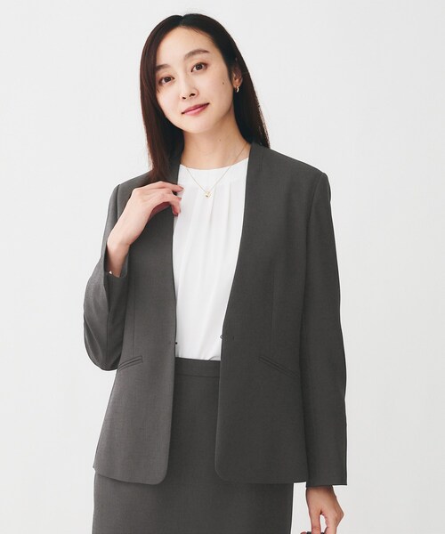 セール】【通勤スーツ/オフィス】ドライメランジ カラーレスジャケット