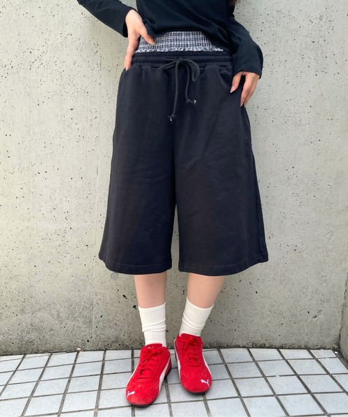 3.3 Field Trip (3.3フィールドトリップ)の「3.3 Field Trip/ダブルウエストスウェットハーフパンツ(スウェットパンツ・レディース・ブラック/グレー・FREE)」の2枚目の写真