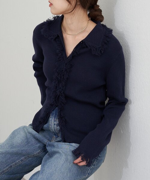 SHENERY（シーナリー）の「フリンジカーディガン（カーディガン/ボレロ・レディース・ネイビー/ベージュ・FREE）」の6枚目の写真