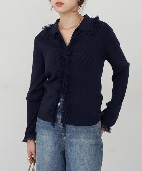 SHENERY（シーナリー）の「フリンジカーディガン（カーディガン/ボレロ・レディース・ネイビー/ベージュ・FREE）」の7枚目の写真