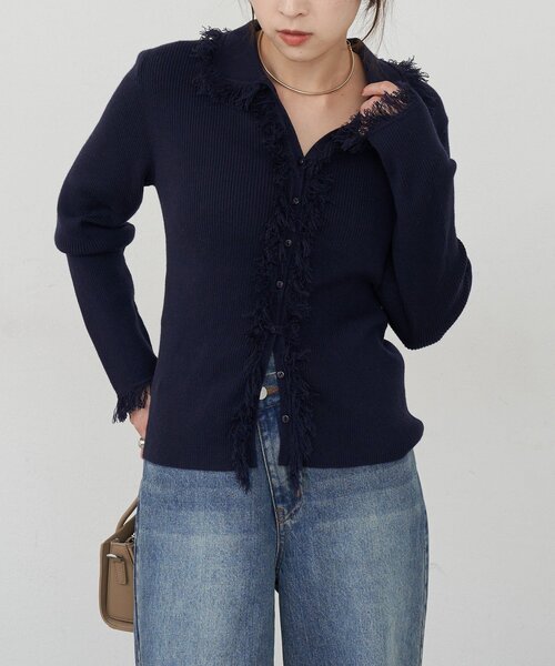 SHENERY（シーナリー）の「フリンジカーディガン（カーディガン/ボレロ・レディース・ネイビー/ベージュ・FREE）」の8枚目の写真