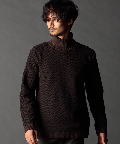 NICOLE CLUB FOR MEN（ニコルクラブフォーメン）の「ヘリンボーン タートルネックニット（ニット/セーター・メンズ・ブルー系/ブラック系/オフホワイト/ブラウン系/ブラック/ホワイト系・X-LARGE/LARGE/MEDIUM）」の5枚目の写真