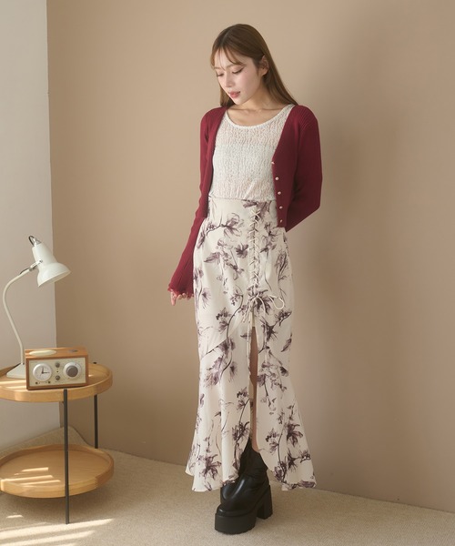 Ambre Neige(アンブルネージュ)の「lace up slit skirt / レースアップスリットスカート(スカート・レディース・ダークブラウン/アイボリー/ブラック・FREE)」の4枚目の写真