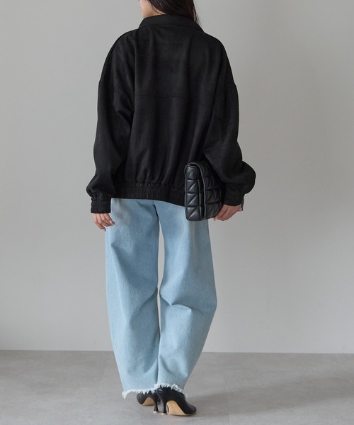 Fizz（フィズ）の「2wayカラー　スウェードポンチフライトジャケット（ブルゾン・レディース・アイボリー/ブラック/グレイッシュベージュ/ピンクベージュ/スミクロ・M）」の21枚目の写真