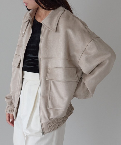 Fizz（フィズ）の「2wayカラー　スウェードポンチフライトジャケット（ブルゾン・レディース・アイボリー/ブラック/グレイッシュベージュ/ピンクベージュ/スミクロ・M）」の20枚目の写真